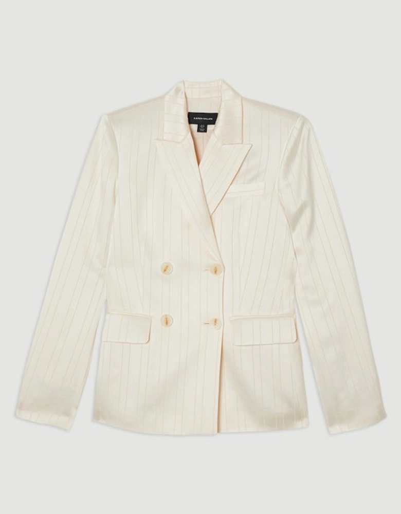 Premium Satin Pinstripe Tuxedo Oversized Tailored Blazer
