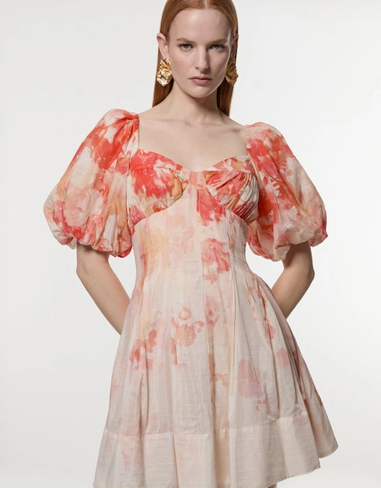 Silk Cotton Trailing Floral Mini Dress
