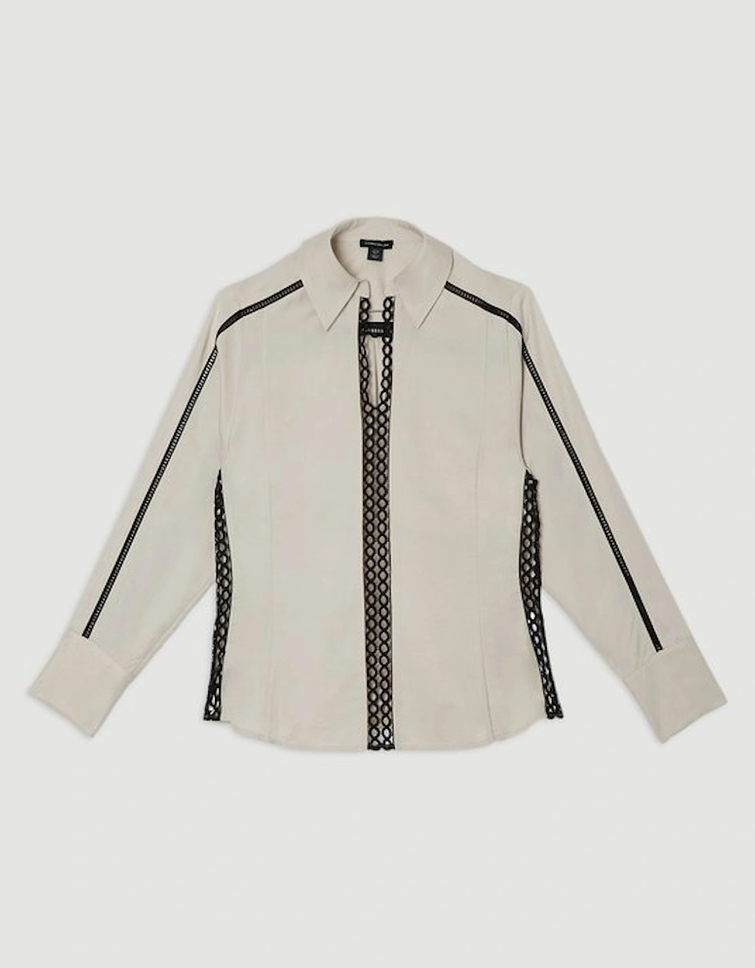 Viscose Linen Woven Blouse With Lace Trim