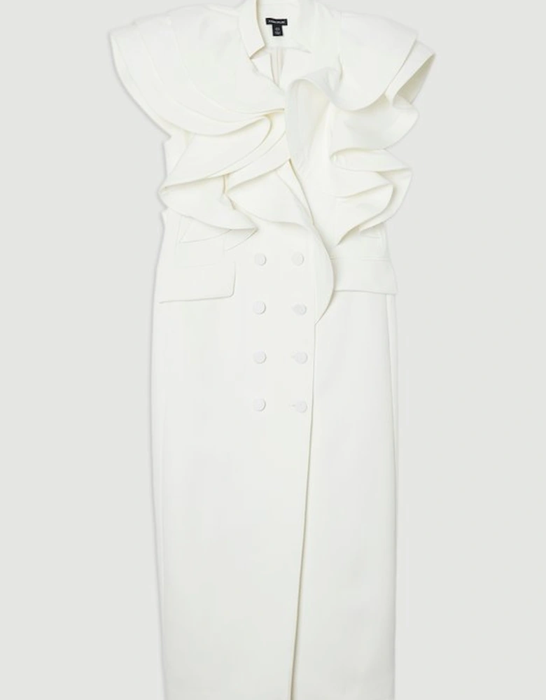 Drama Ruffle Tuxedo Tailored Pencil Maxi Dress