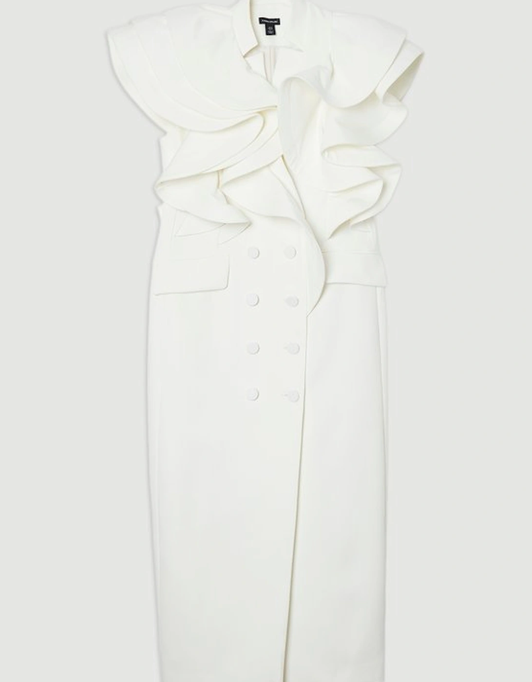Drama Ruffle Tuxedo Tailored Pencil Maxi Dress