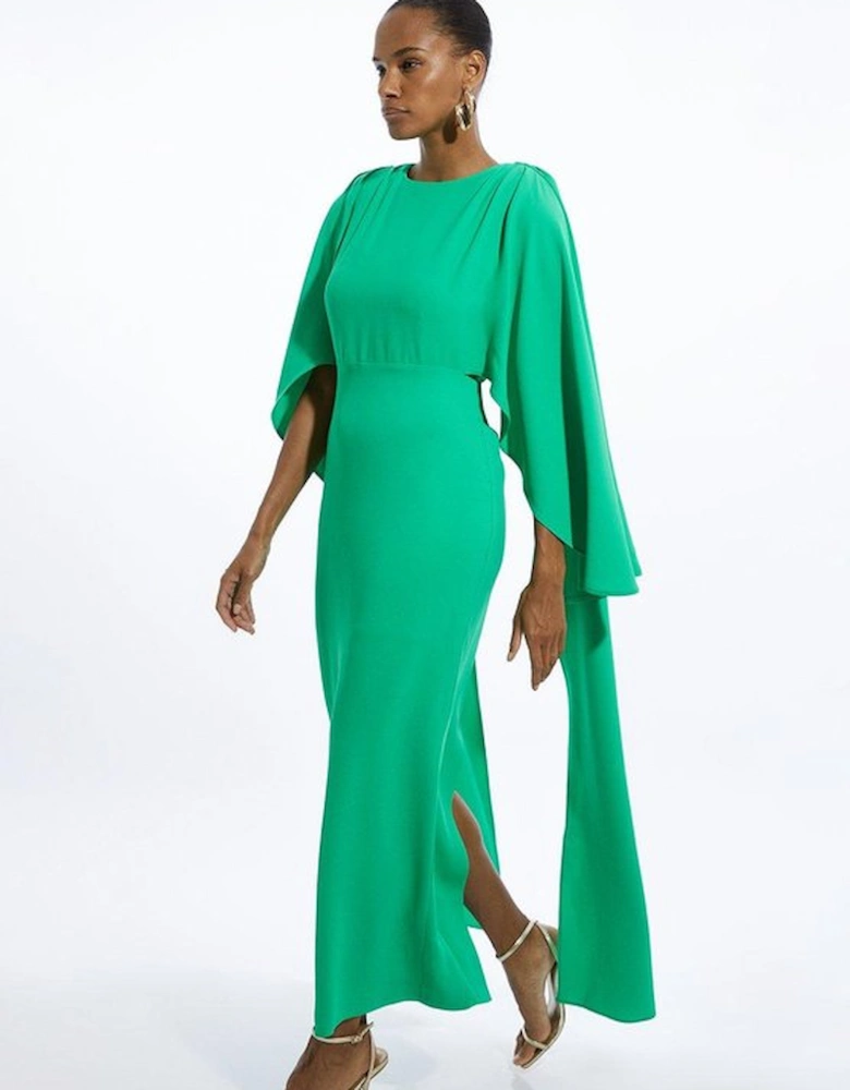 Compact Stretch Viscose Cape Detail Maxi Dress