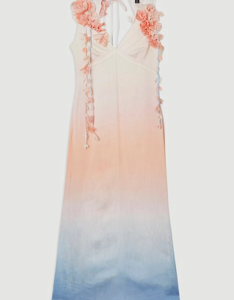 Plus Size Ombre Applique Woven Halter Woven Maxi Dress