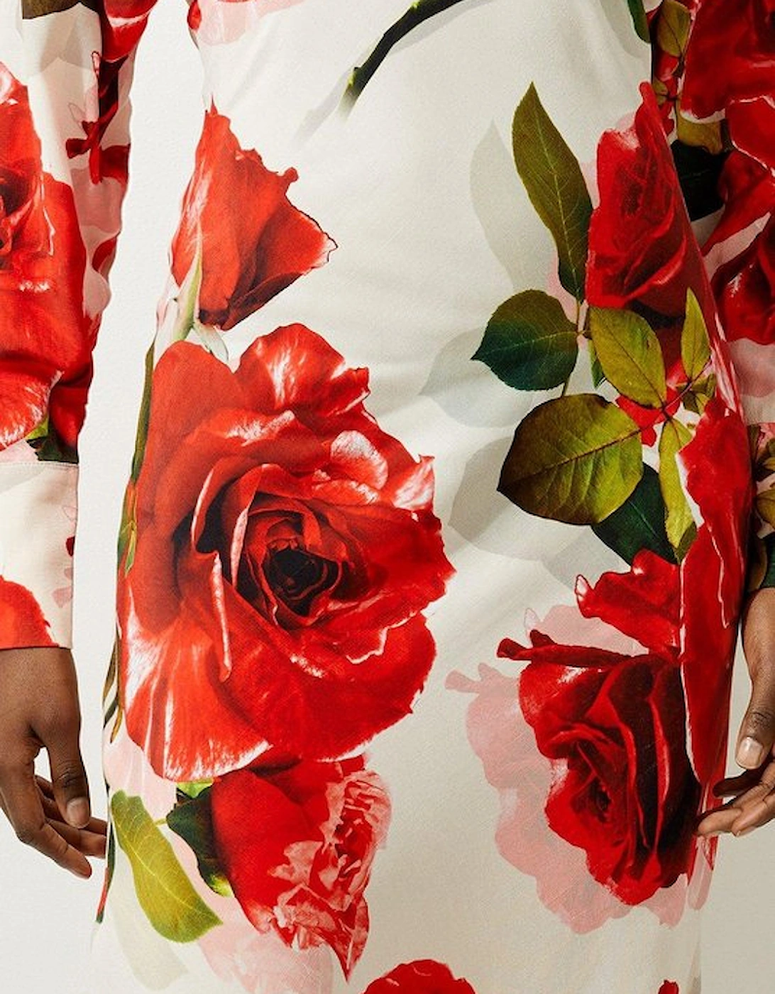 Rose Printed Morocain Woven V Neck Midaxi Dress