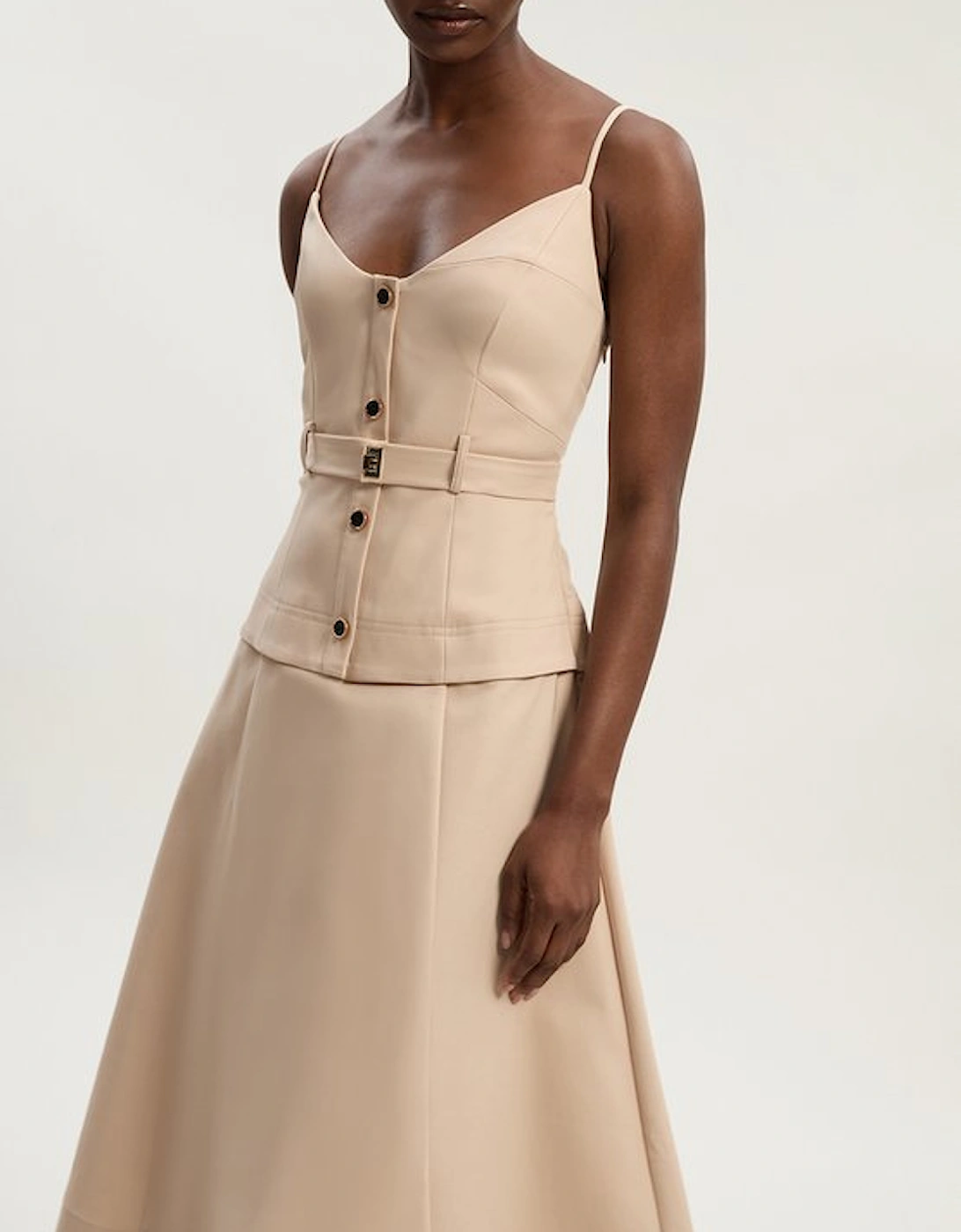 Petite Techno Strappy Belted Hardware Detail Woven Midi Dress