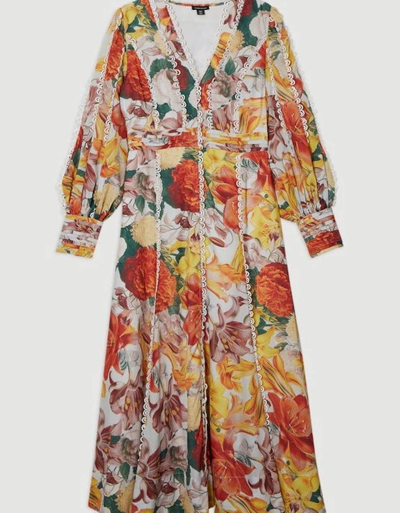 Trailing Floral Woven Plunge Maxi Dress