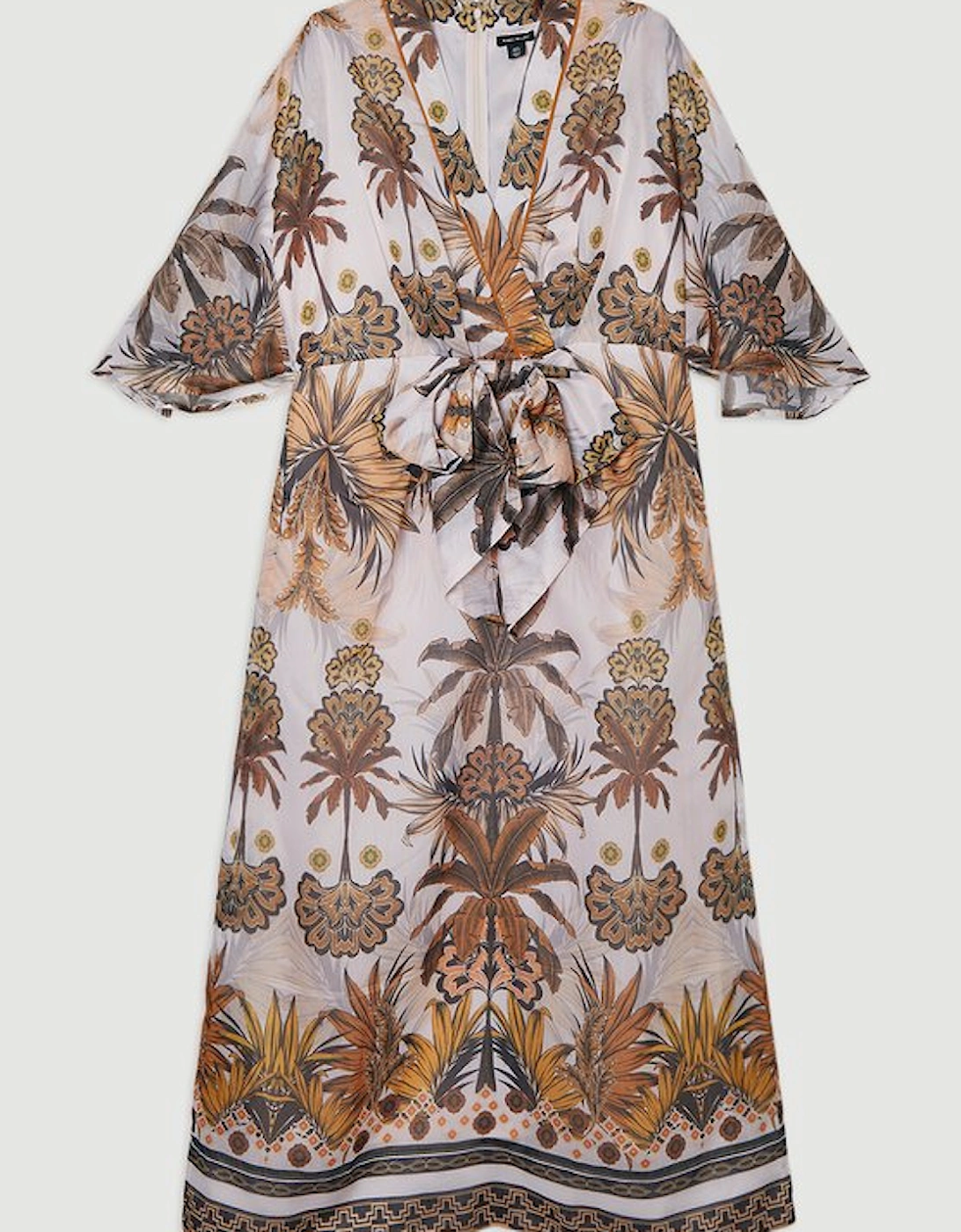 Plus Size Abstract Print Cotton Kimono Sleeve Woven Maxi Dress