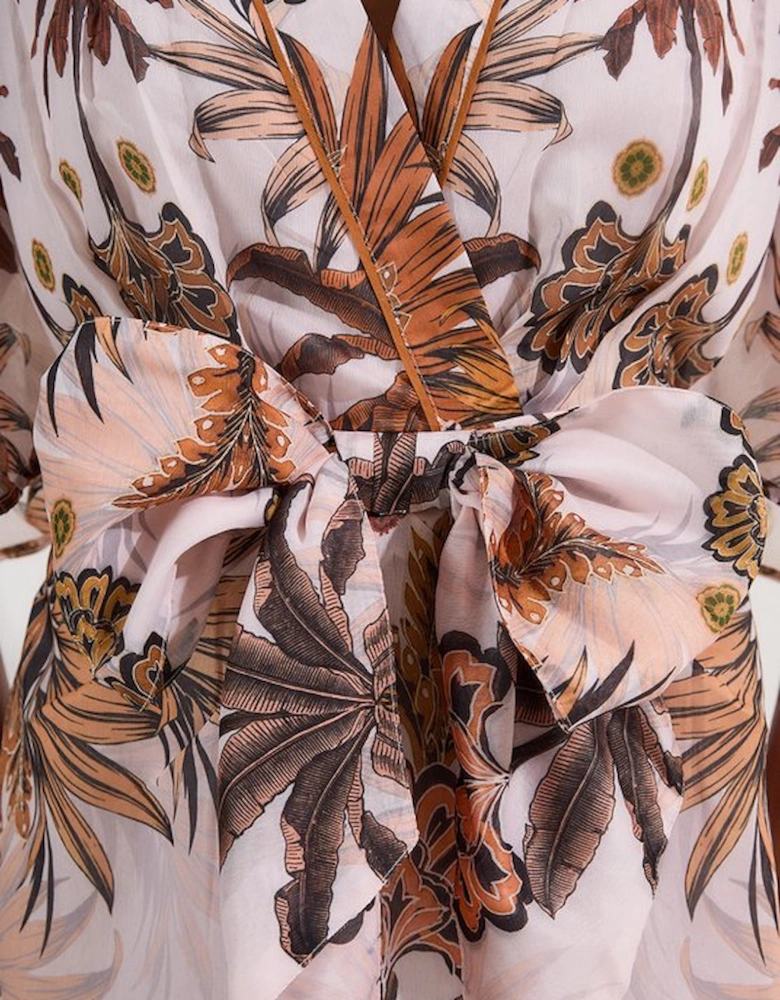 Plus Size Abstract Print Cotton Kimono Sleeve Woven Maxi Dress