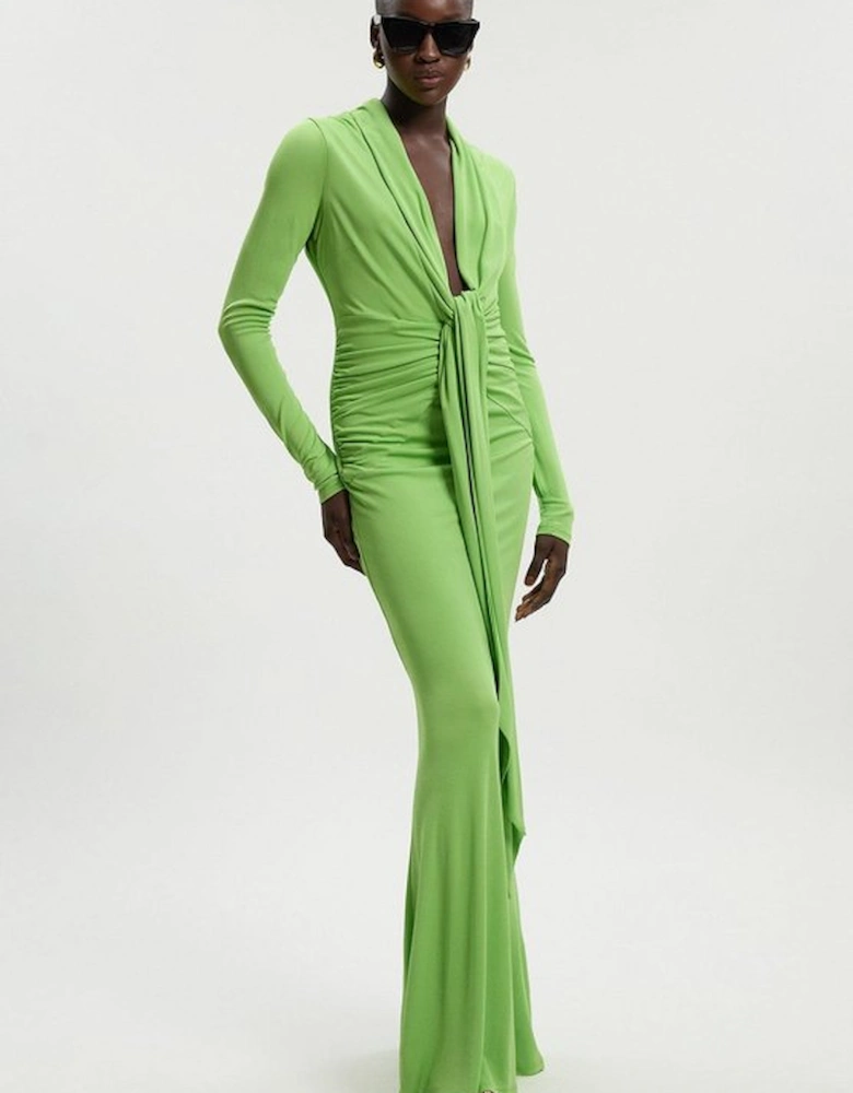 Premium Stretch Crepe Jersey Plunge Neck  Maxi Dress