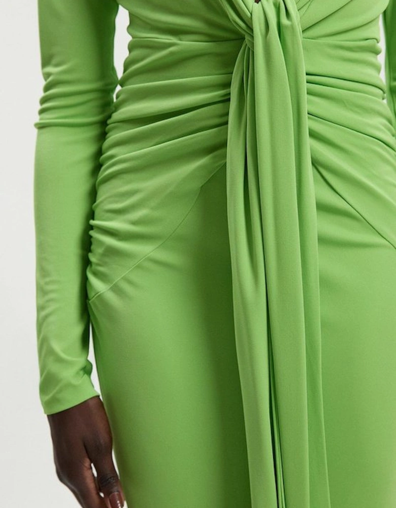 Premium Stretch Crepe Jersey Plunge Neck  Maxi Dress