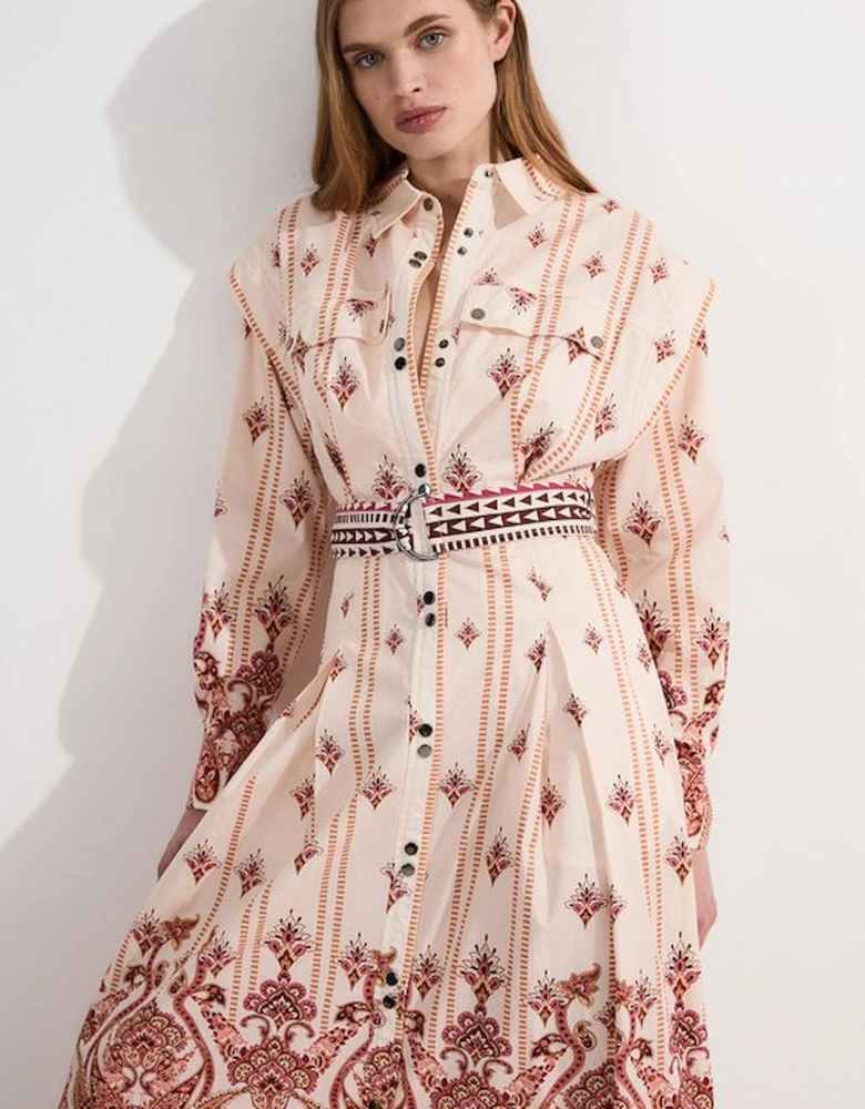 Placed Print Cotton Sateen Shirt Dress