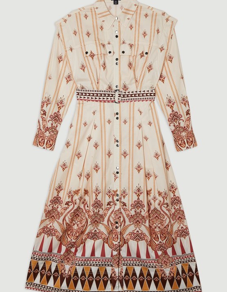 Placed Print Cotton Sateen Shirt Dress