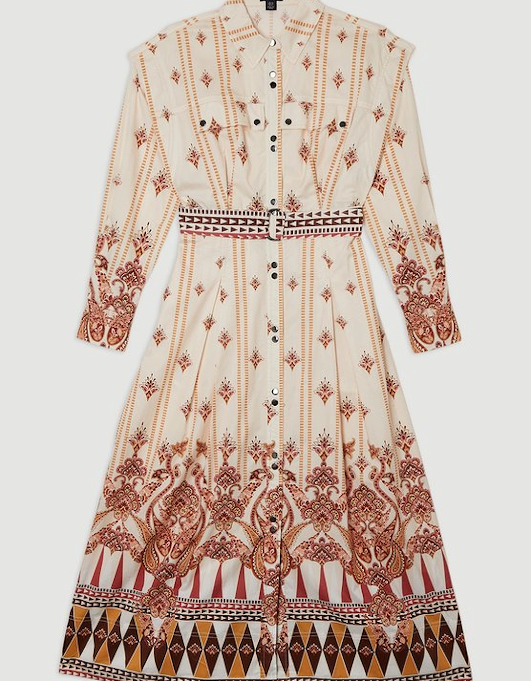 Placed Print Cotton Sateen Shirt Dress