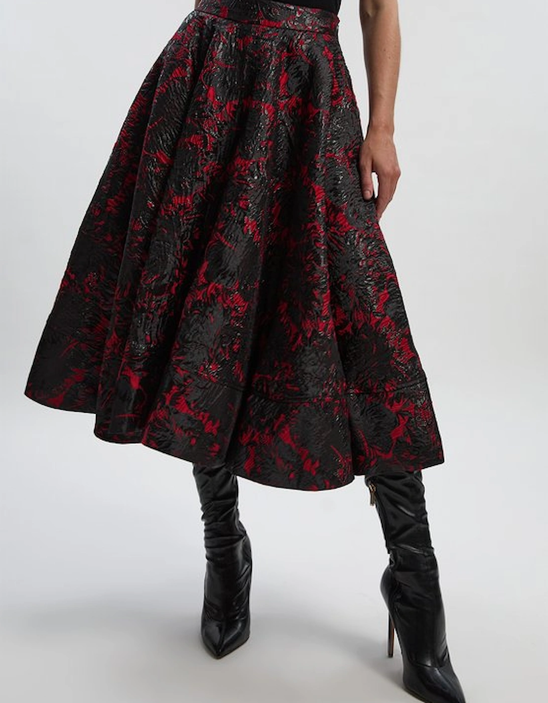 Floral Jacquard Tailored Full Prom Skirt