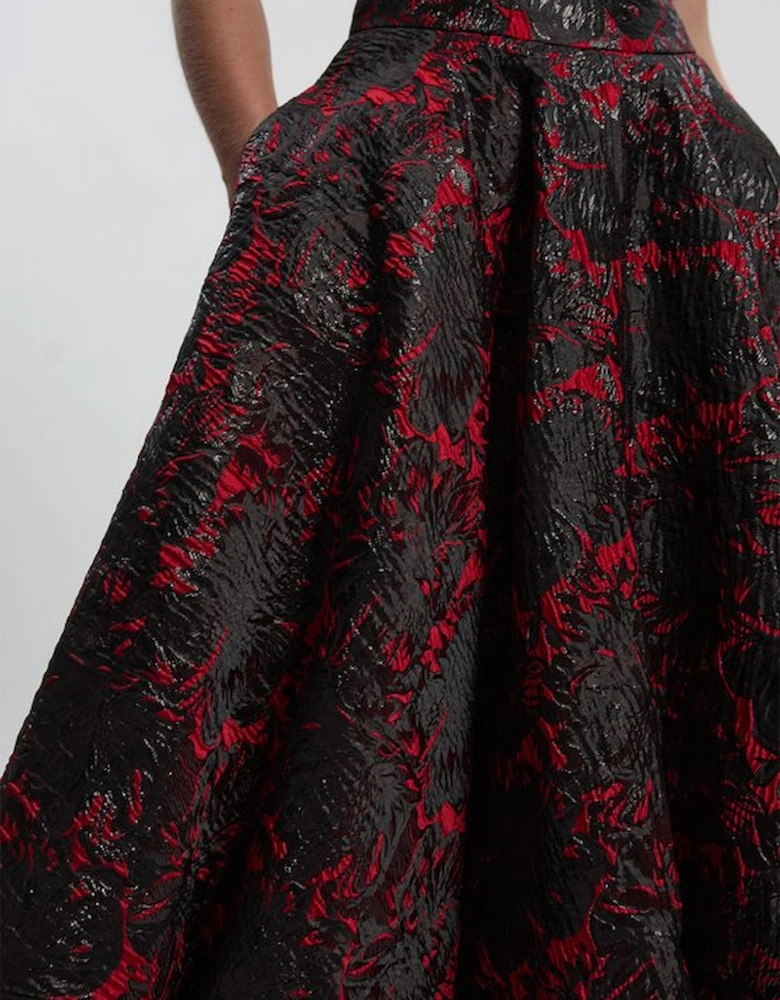Floral Jacquard Tailored Full Prom Skirt