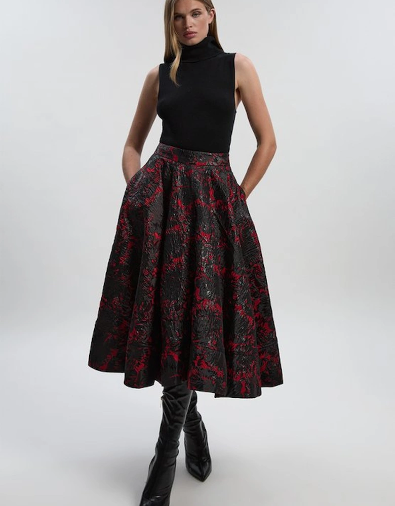 Floral Jacquard Tailored Full Prom Skirt