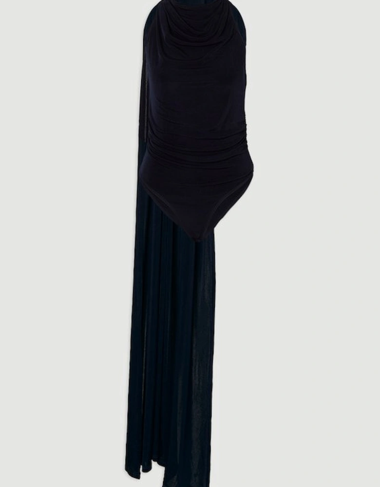 Premium Slinky Crepe High Neck Scarf Detail Bodysuit