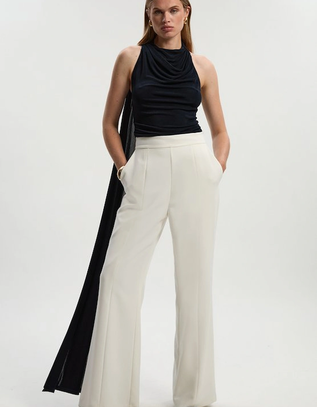 Premium Slinky Crepe High Neck Scarf Detail Bodysuit
