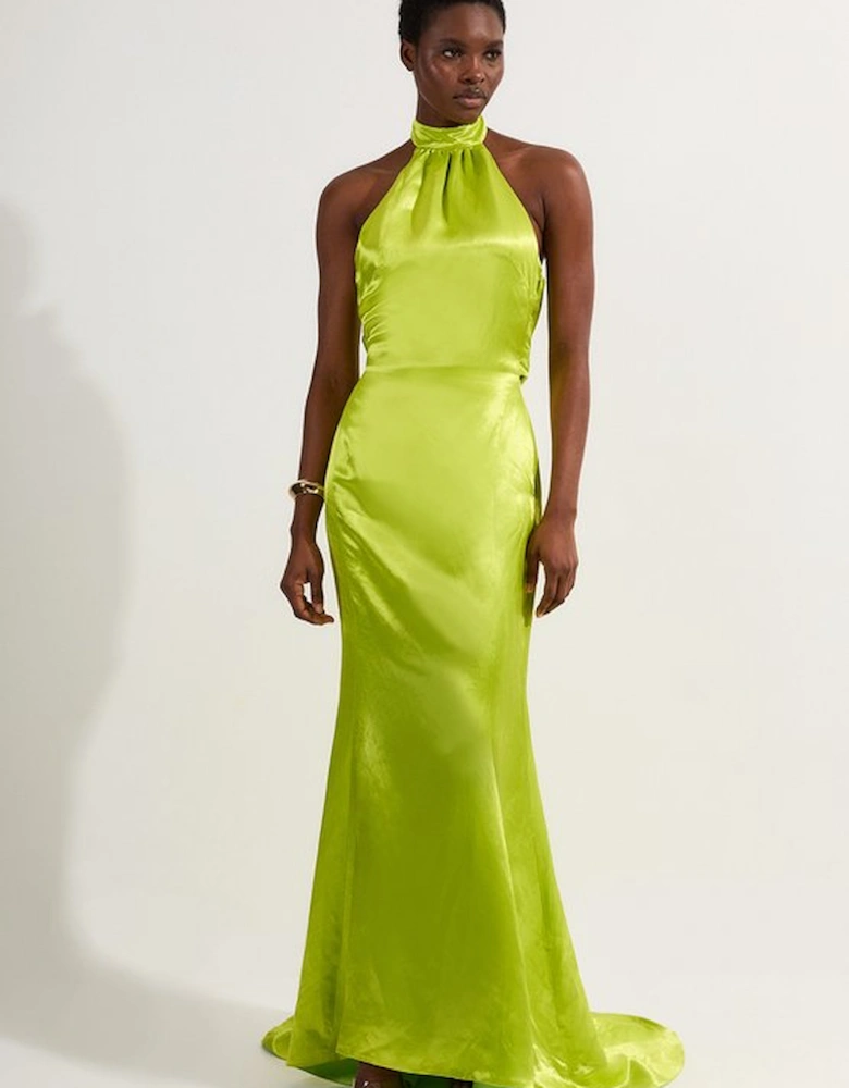 Premium Satin Halter Neck Tailored Maxi Dress
