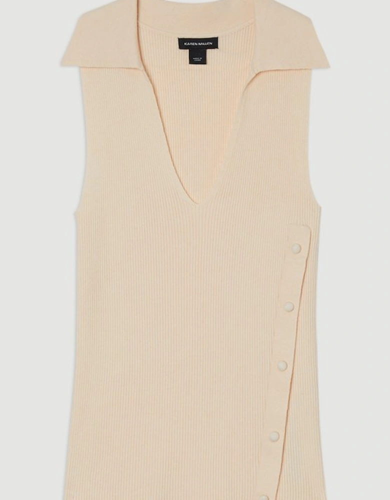 Rib Knit Tank With Button Detail