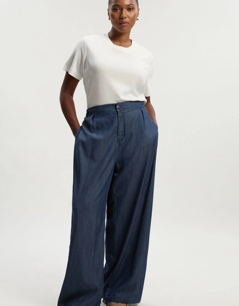 Plus Size Chambray Stretch Denim Wide Leg Trouser