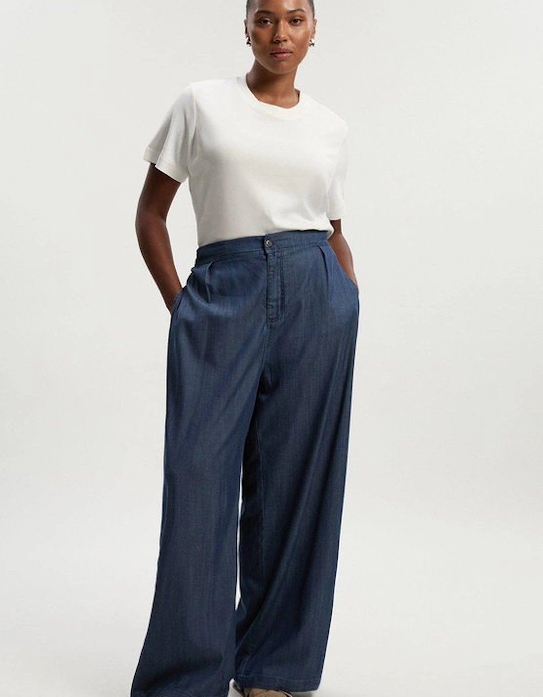 Plus Size Chambray Stretch Denim Wide Leg Trouser, 5 of 4