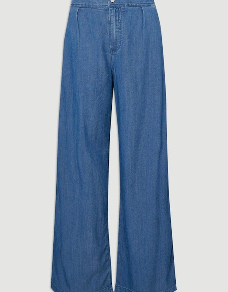 Plus Size Chambray Stretch Denim Wide Leg Trouser