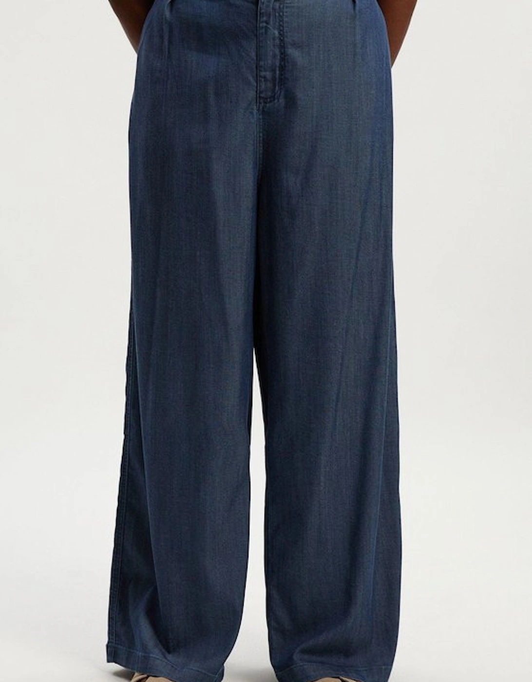 Plus Size Chambray Stretch Denim Wide Leg Trouser