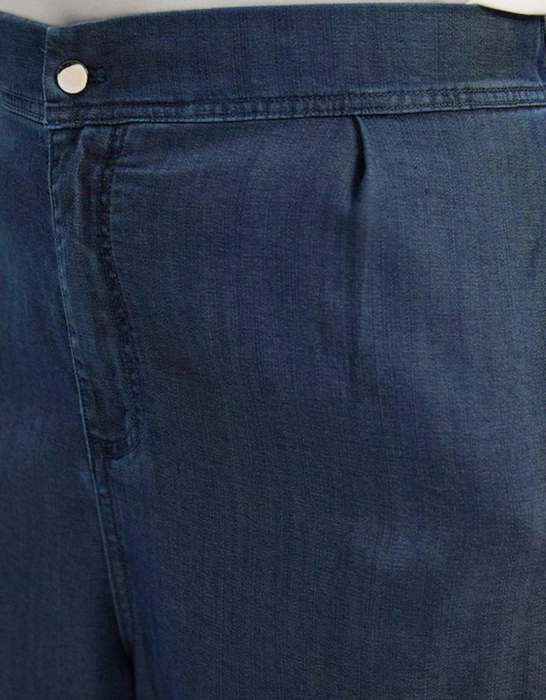 Plus Size Chambray Stretch Denim Wide Leg Trouser