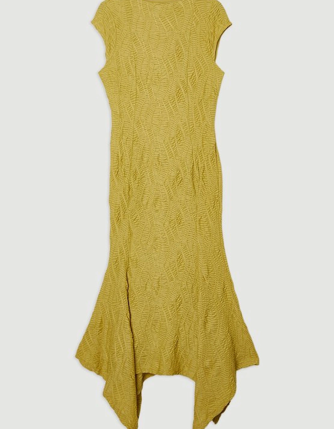 Textured Hanky Hem Short Sleeve Trim Detail Jersey Maxi Dress