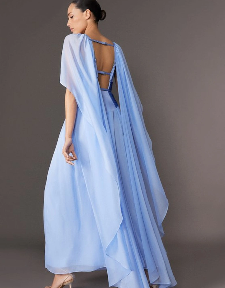 Archive Collection - Corset Detail Georgette Cape Woven Maxi Dress
