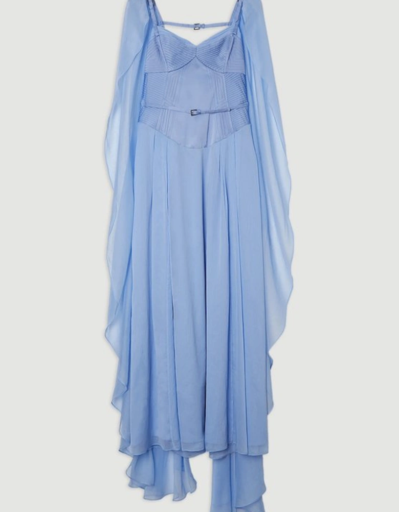 Archive Collection - Corset Detail Georgette Cape Woven Maxi Dress