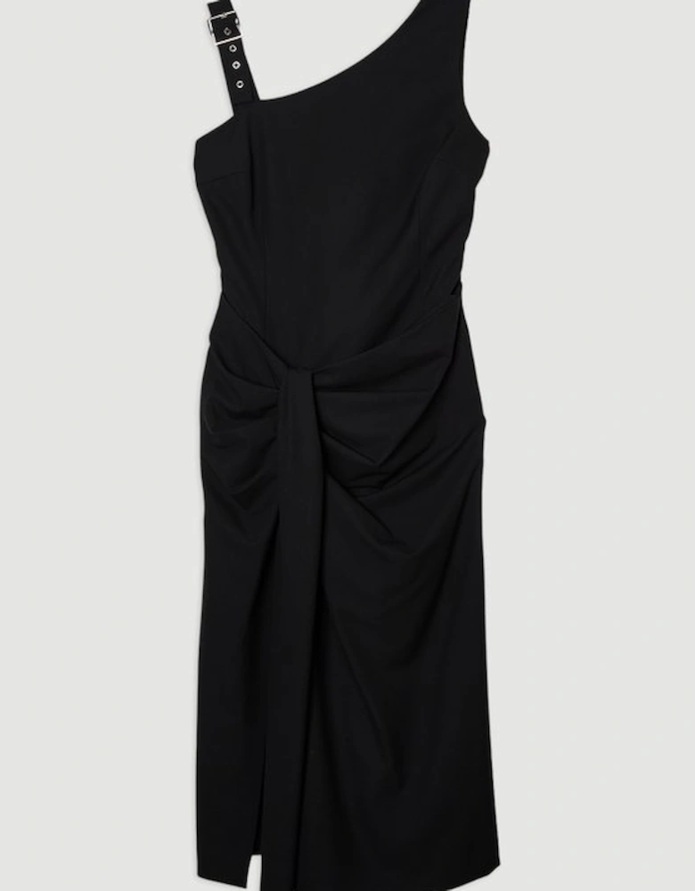 Tailored Asymmetric Neck Strappy Detail Dress