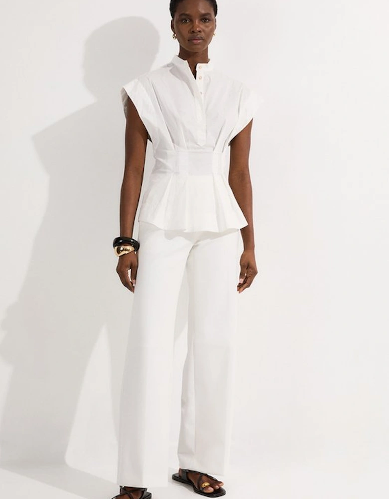 Compact Stretch Stab Stitch Detail Tailored Staight Leg Trousers