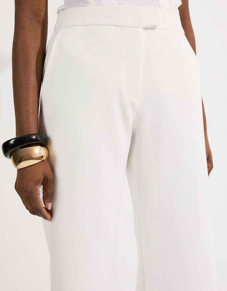 Compact Stretch Stab Stitch Detail Tailored Staight Leg Trousers