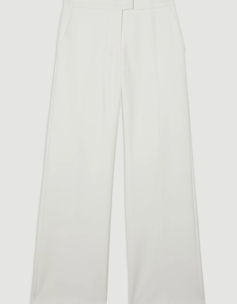 Compact Stretch Stab Stitch Detail Tailored Staight Leg Trousers