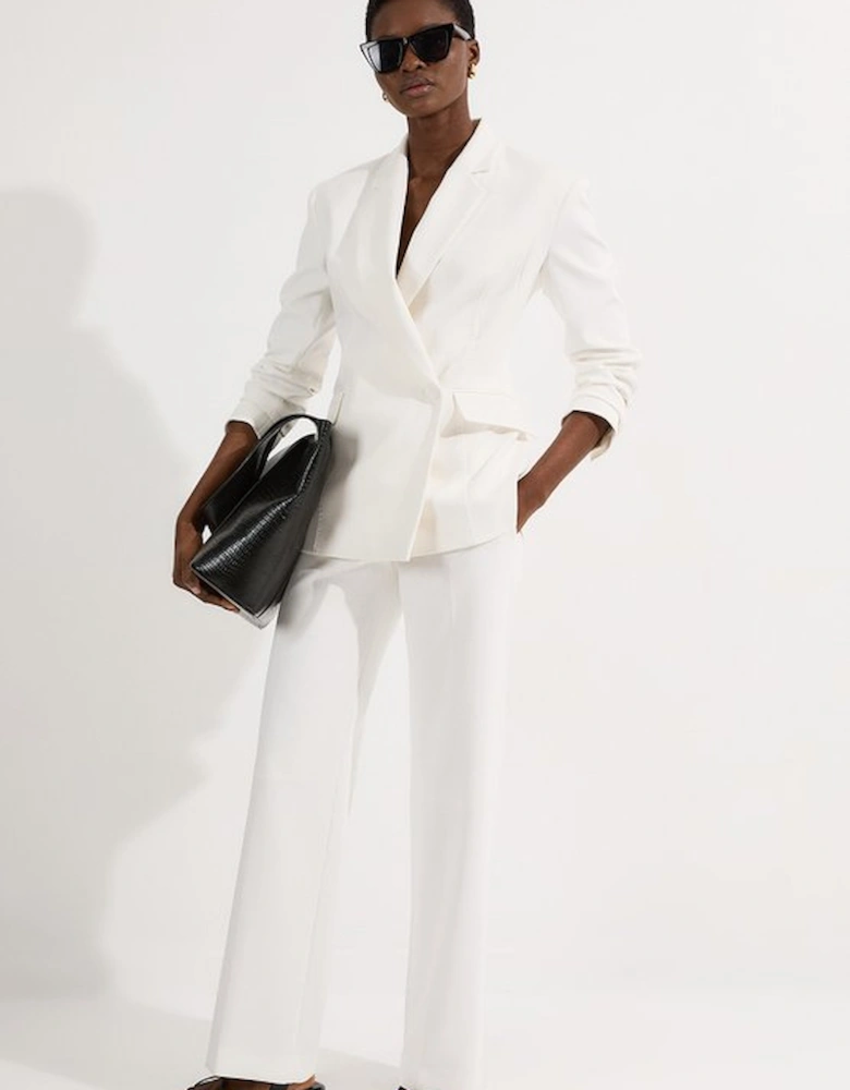 Compact Stretch Stab Stitch Detail Tailored Staight Leg Trousers