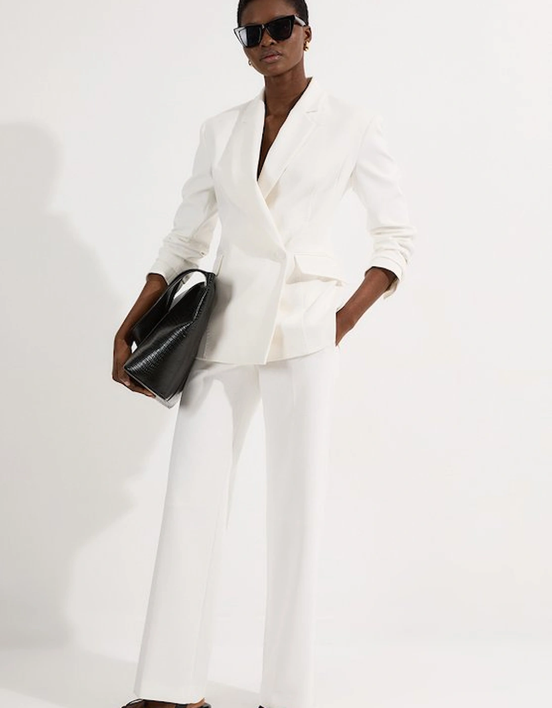 Compact Stretch Stab Stitch Detail Tailored Staight Leg Trousers