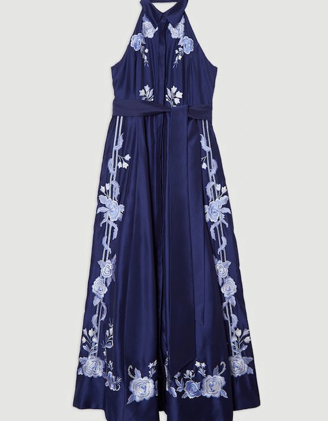 Rose Embroidered Voile Midi Halter Dress