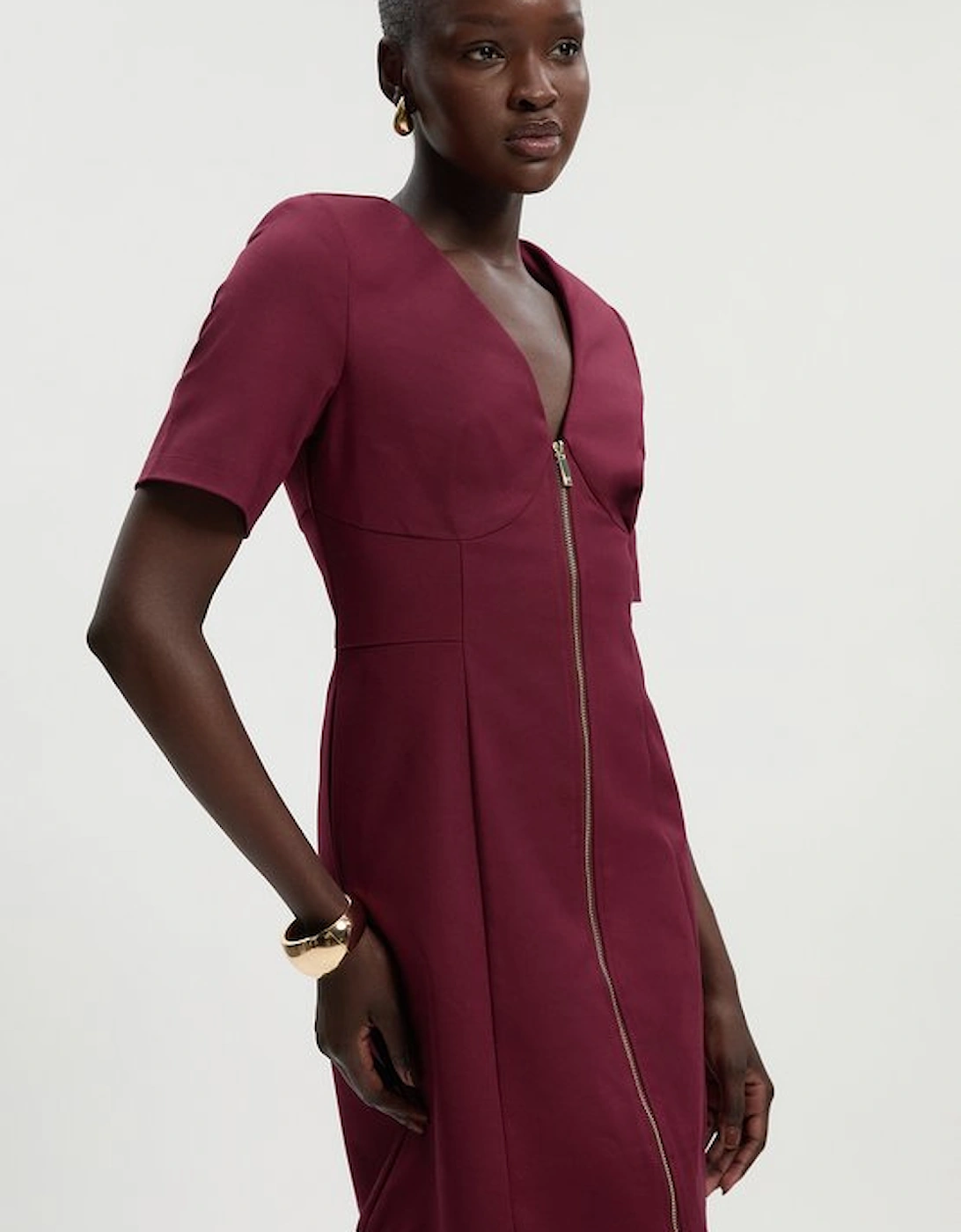 Tall Techno Cotton Short Sleeve Zip Detail Woven Mini Dress, 5 of 4