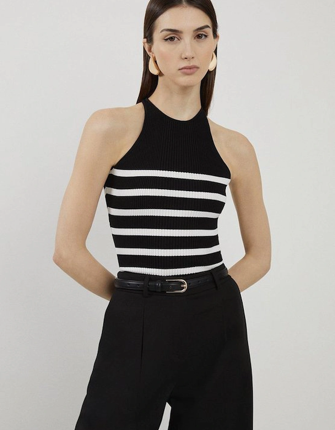 Viscose Blend Rib Knit Racer Vest, 5 of 4