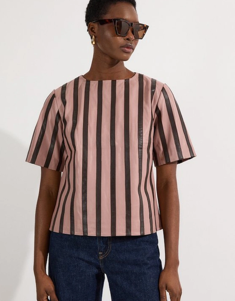 Leather Stripe Mix Top