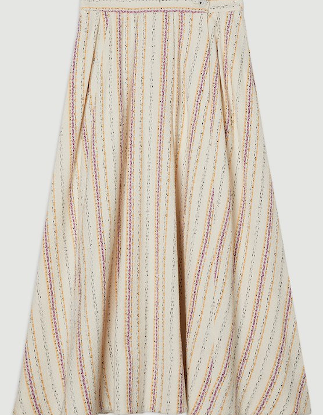 Premium Woven Stripe Tailored Pleated Midi Skirt