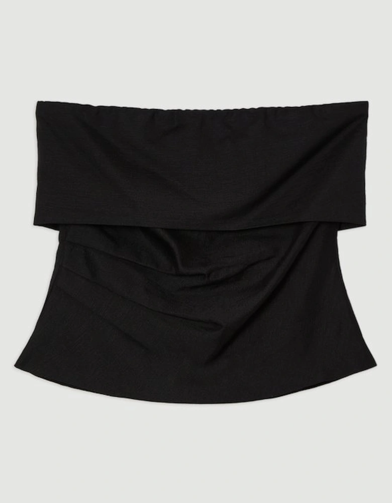 Linen Viscose Woven Bandeau Top With Ruched Side Detail
