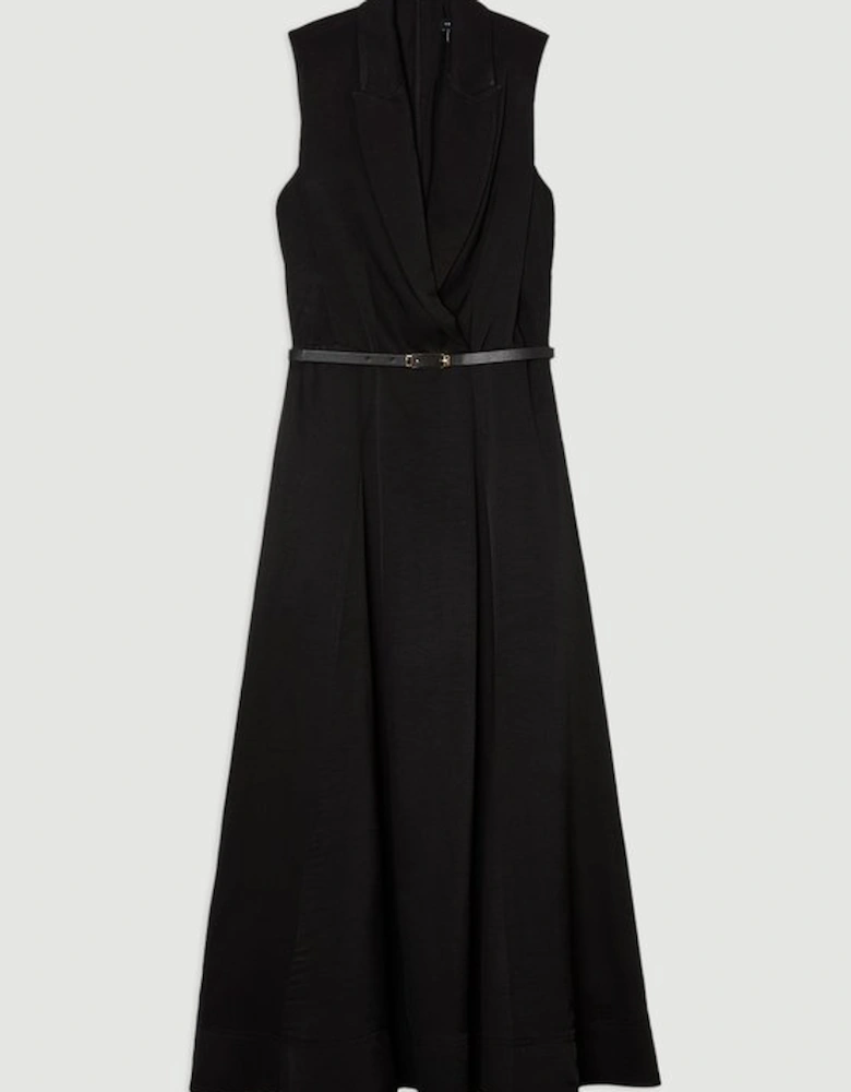 Premium Viscose Linen Tailored Full Skirt Midi Dress