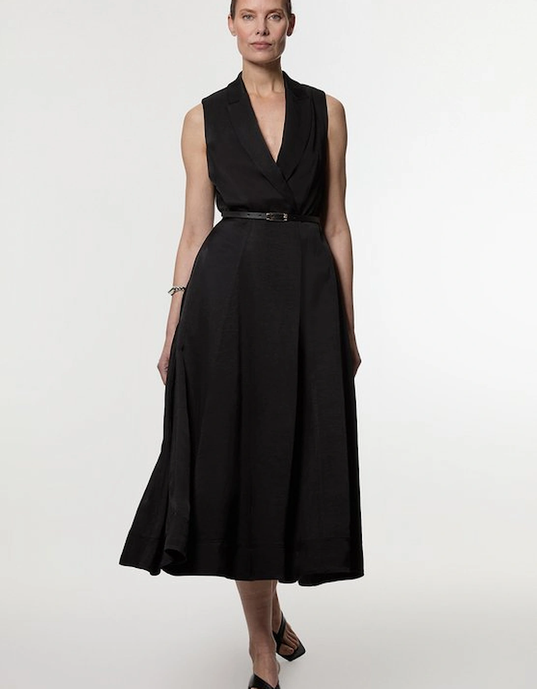 Premium Viscose Linen Tailored Full Skirt Midi Dress, 5 of 4