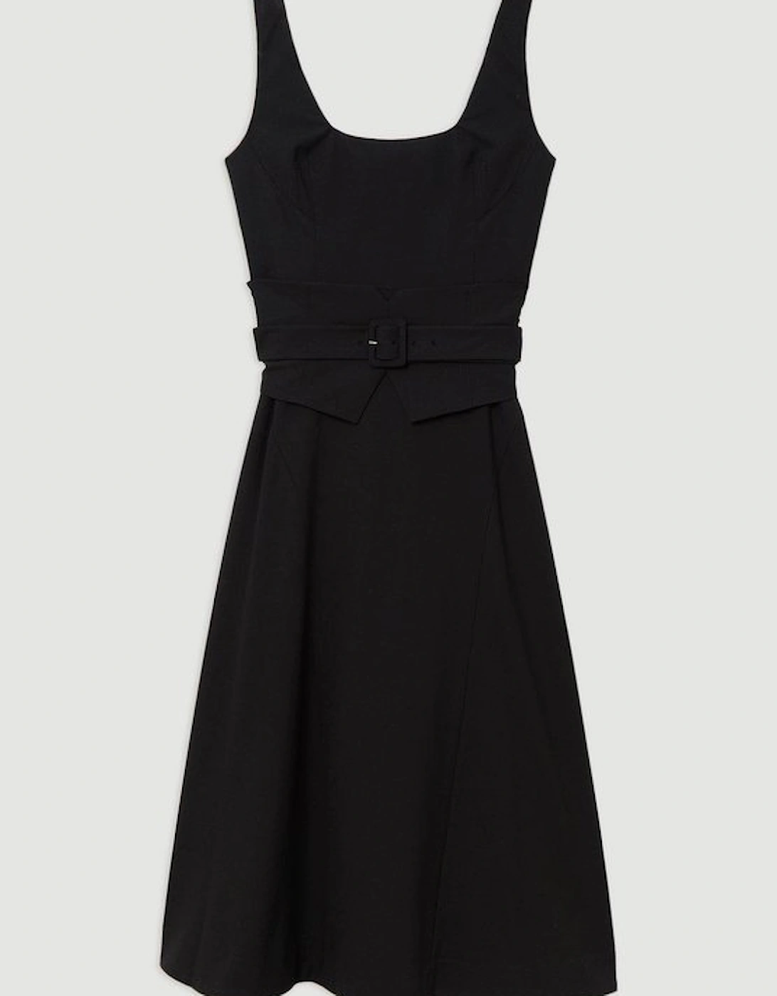 Tailored Full Skirted Panel Belted Midi Dress