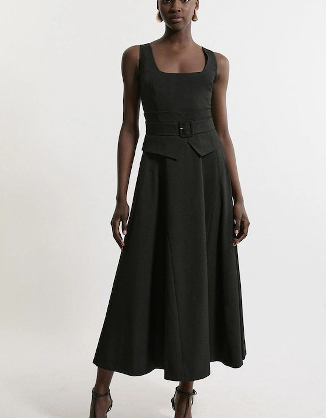 Tailored Full Skirted Panel Belted Midi Dress, 5 of 4