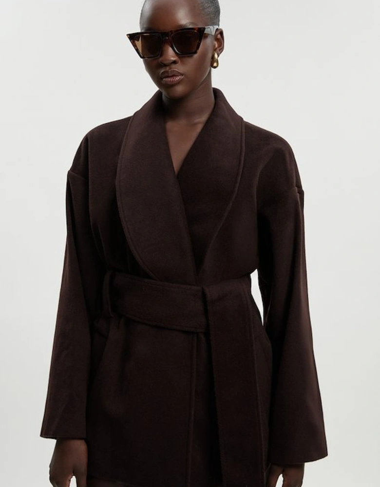 Tall Brushed Wool Belted Wrap Tailored Short Coat