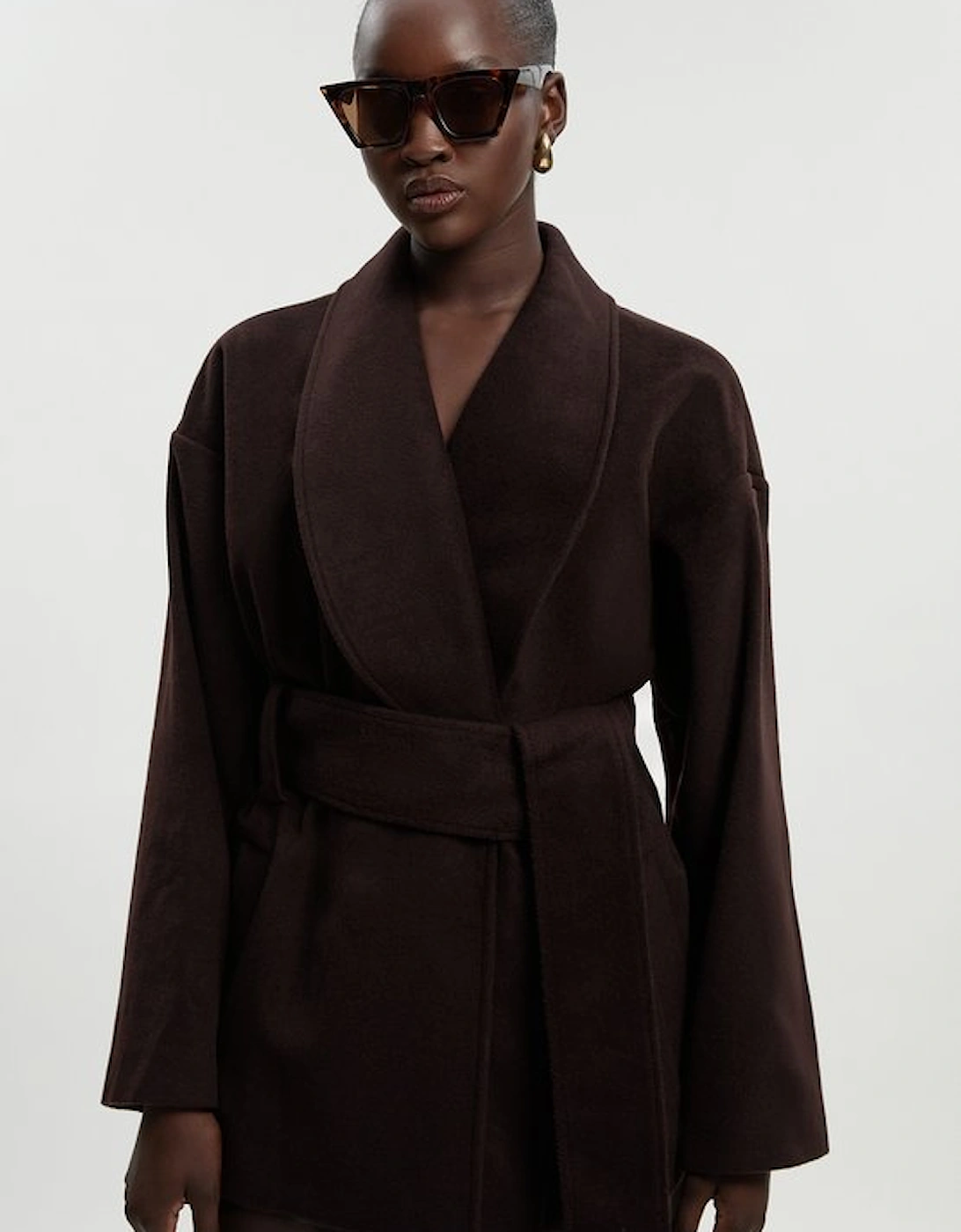 Tall Brushed Wool Belted Wrap Tailored Short Coat, 4 of 3